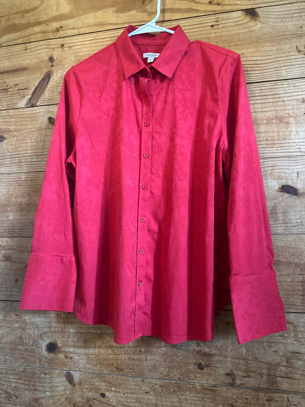 Chicos Red on Red Floral Print Button Shirt